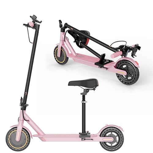 Electric Scooter for Adults with Seat, Folding Commuter E Scooter with 350W Motor, 19MPH Speed, 21 Miles Long Range, Dual Brakes, App Control