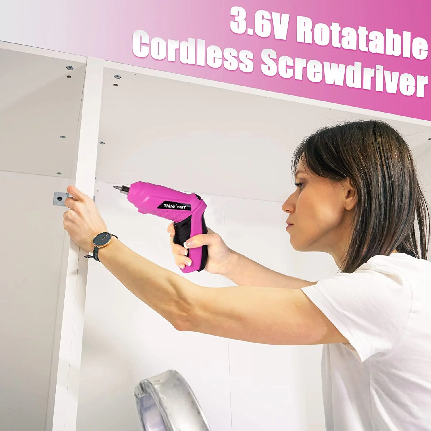 ThinkLearn Pink Tool Kit with 20V Cordless Drill(265in-lbs), Pink Drill Set for Women,Lady's Home Tool Kit for DIY
