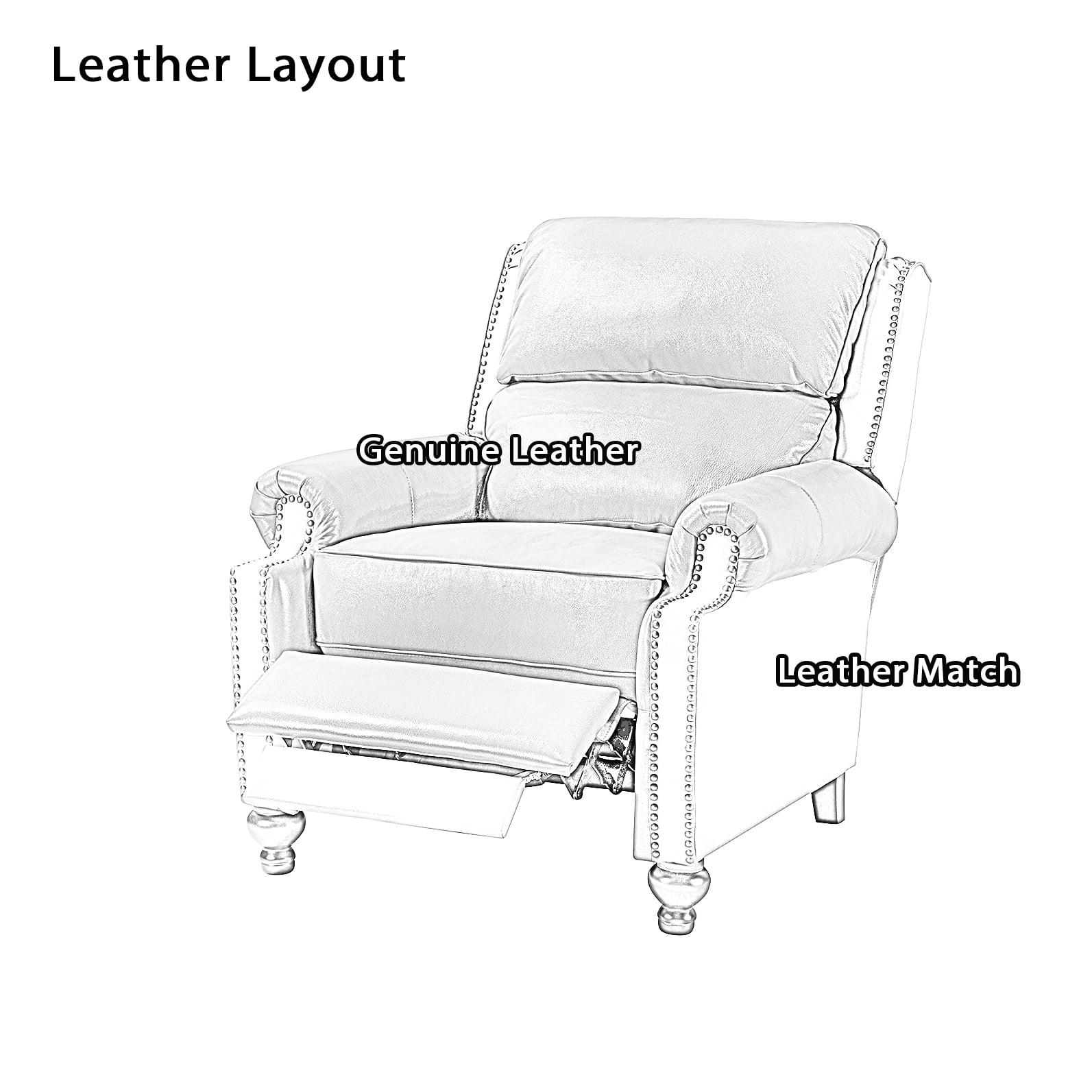 Genuine Leather Recliner Chair Mid-century Modern Wood Legs Nailhead Trim Armchair Living Room Office Camel - Radiant Selections
