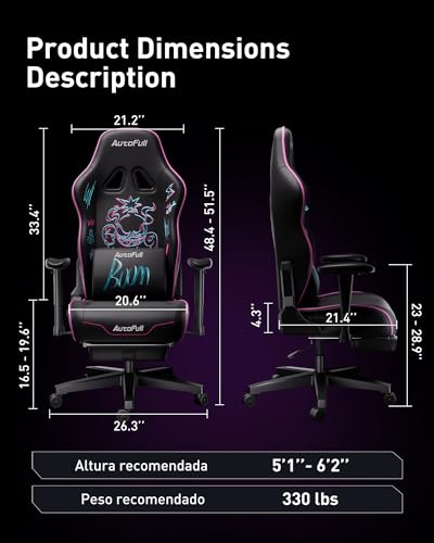 AutoFull C3 Gaming Chair, Racing Style Gaming Chair with Velvet Material Ergonomic Lumbar Support,Adjustable High Back PU Leather PC Chair,Black