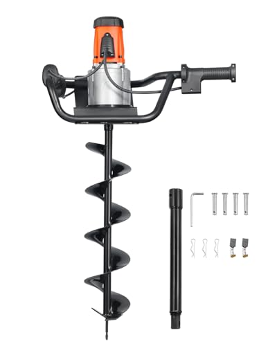 VEVOR Electric Post Hole Digger, 5.71 in Auger Bit with 1500W Powerful Motor, 140 RPM Alloy Steel Earth Auger Drill Bit with 10.24 in Extension Rod
