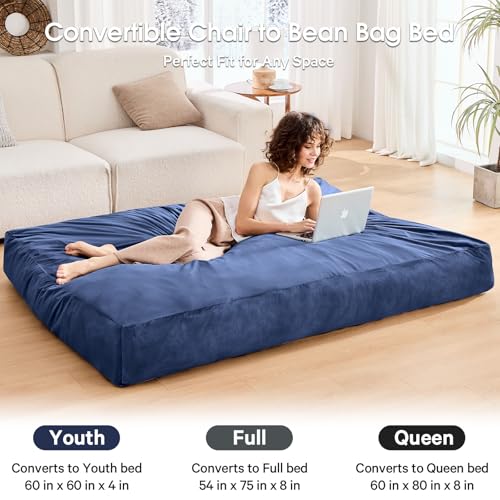 Bean Bag Chairs for Adults - Giant Bean Bag Chair Convertible Bean Bag Bed - Beanbag Chair with Micro Fiber Cover/Furniture Foam Filler