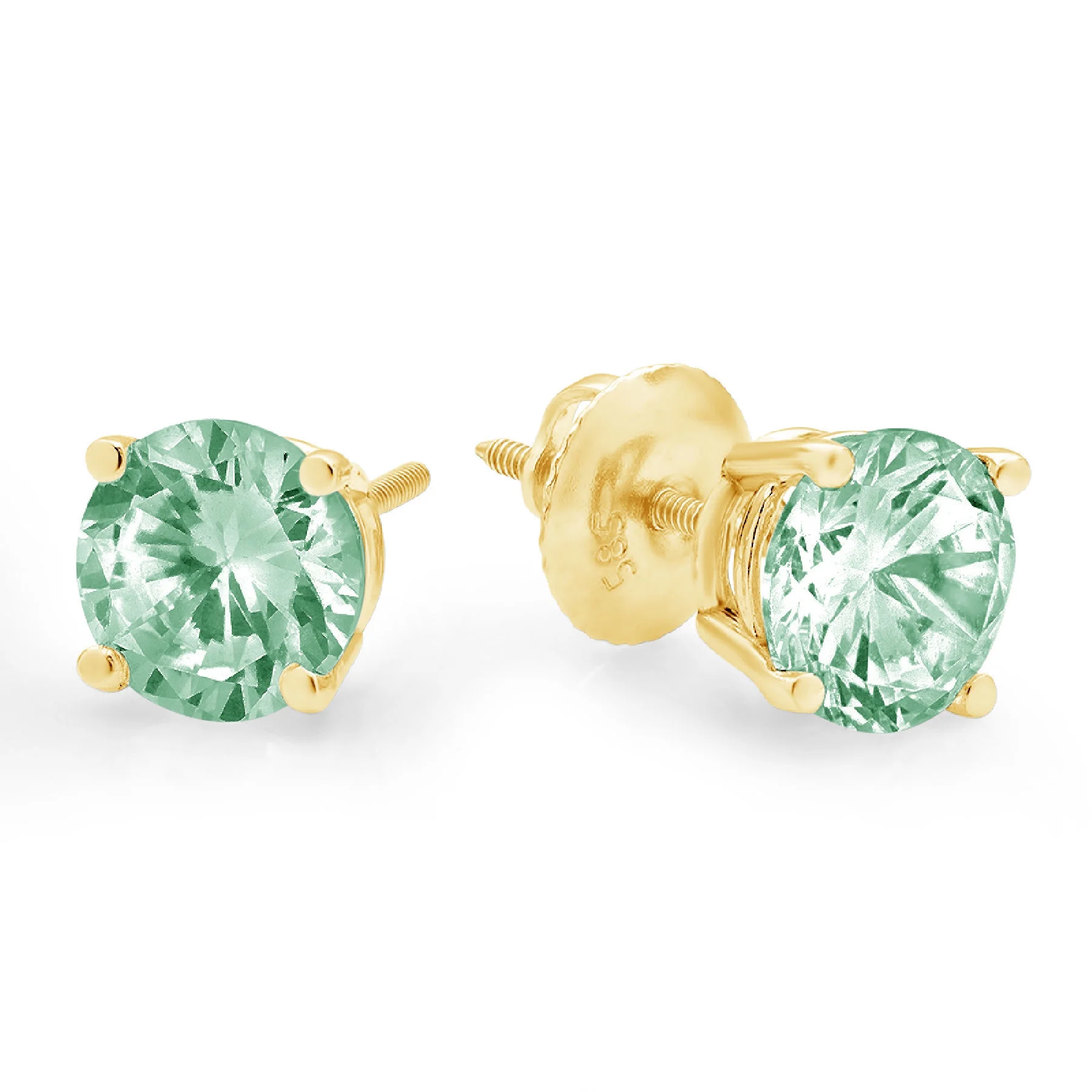 3 ct round cut studs blue moissanite 18k yellow gold earrings screw back