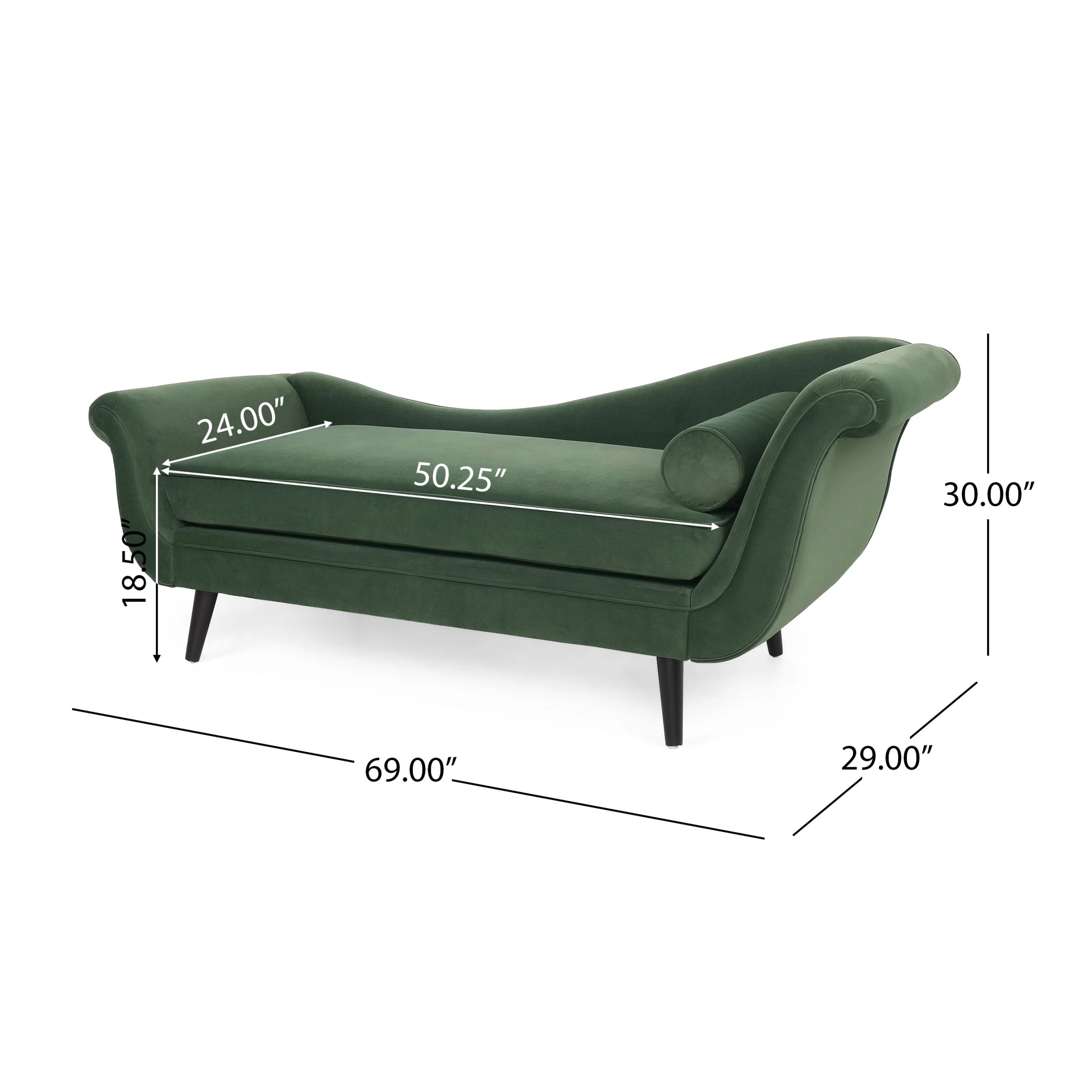 Noble House Xane Indoor Fabric Chaise Lounge With Bolster Pillow, Sage Green