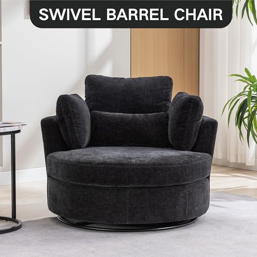 Chifee & Vingol 42.2" Oversized Swivel Accent Chair Round Barrel Chair,Chenille,Beige