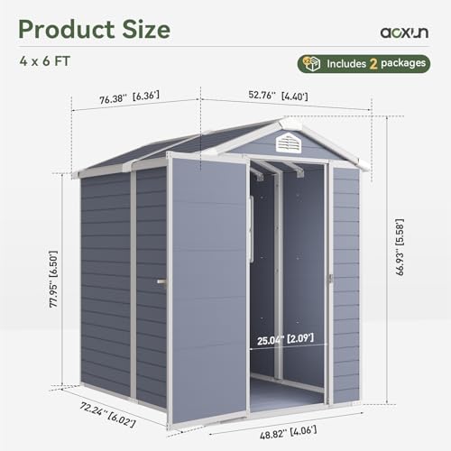 Aoxun 6 x 8 FT Outdoor Storage Shed with Window, Resin Shed with Floor & Lockable Doors