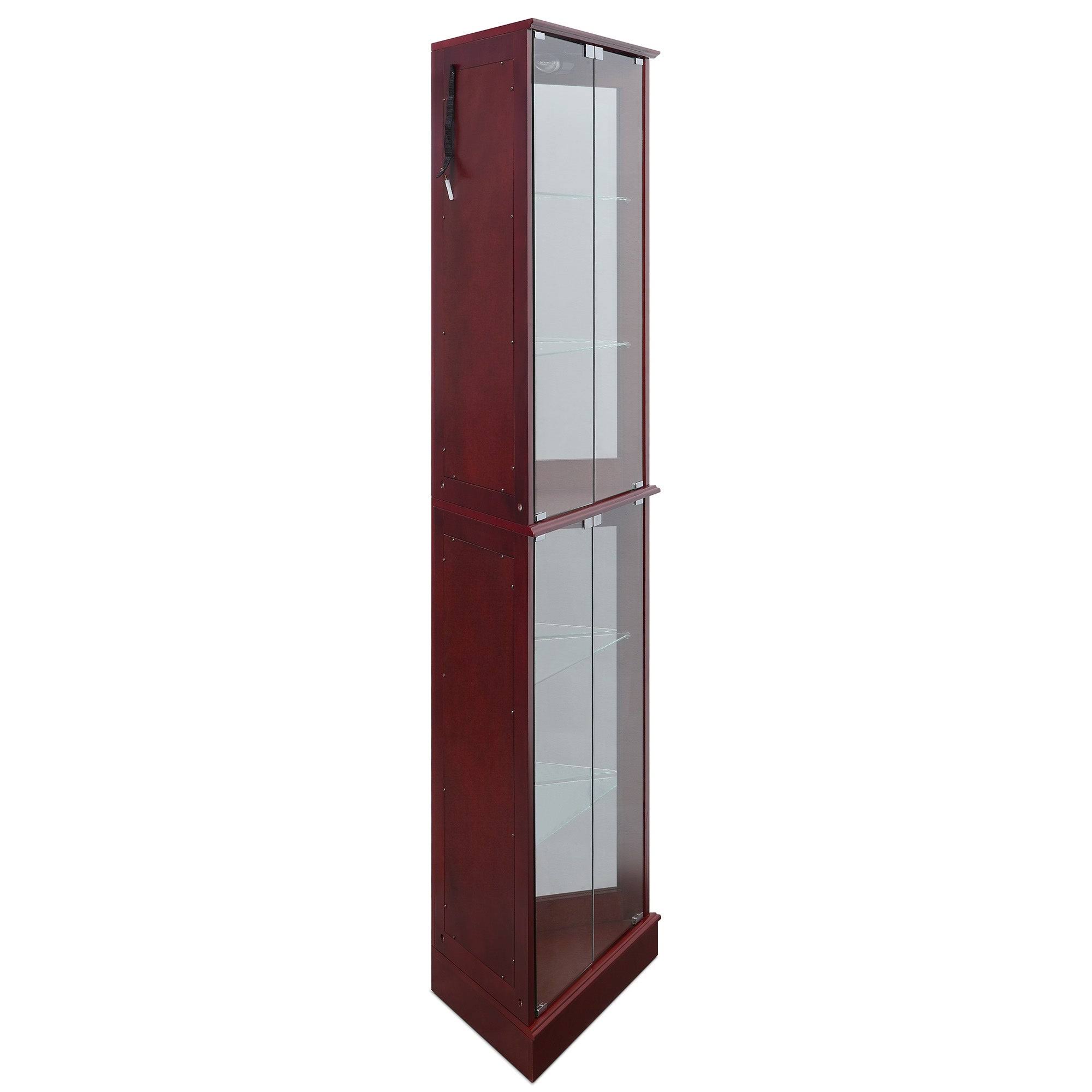 Belleze Woody Lighted Corner Curio Cabinet Tempered Glass Door 6 Shelves, Cherry