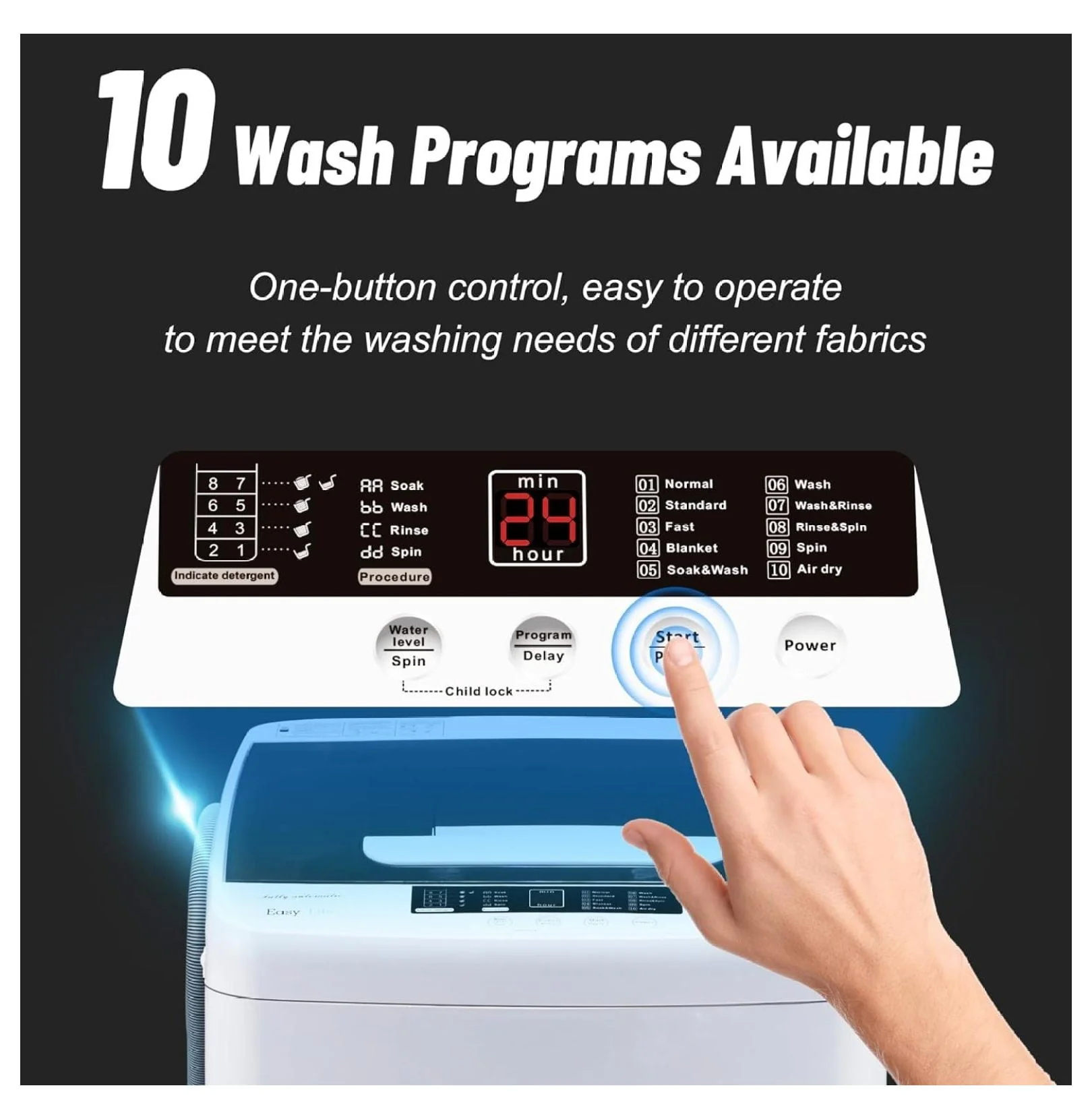 1.34 Cu.Ft Full Automatic Washer and Dryer Combo with Drain Pump, Portable Washing Machine, 10 Wash Program, LED Display