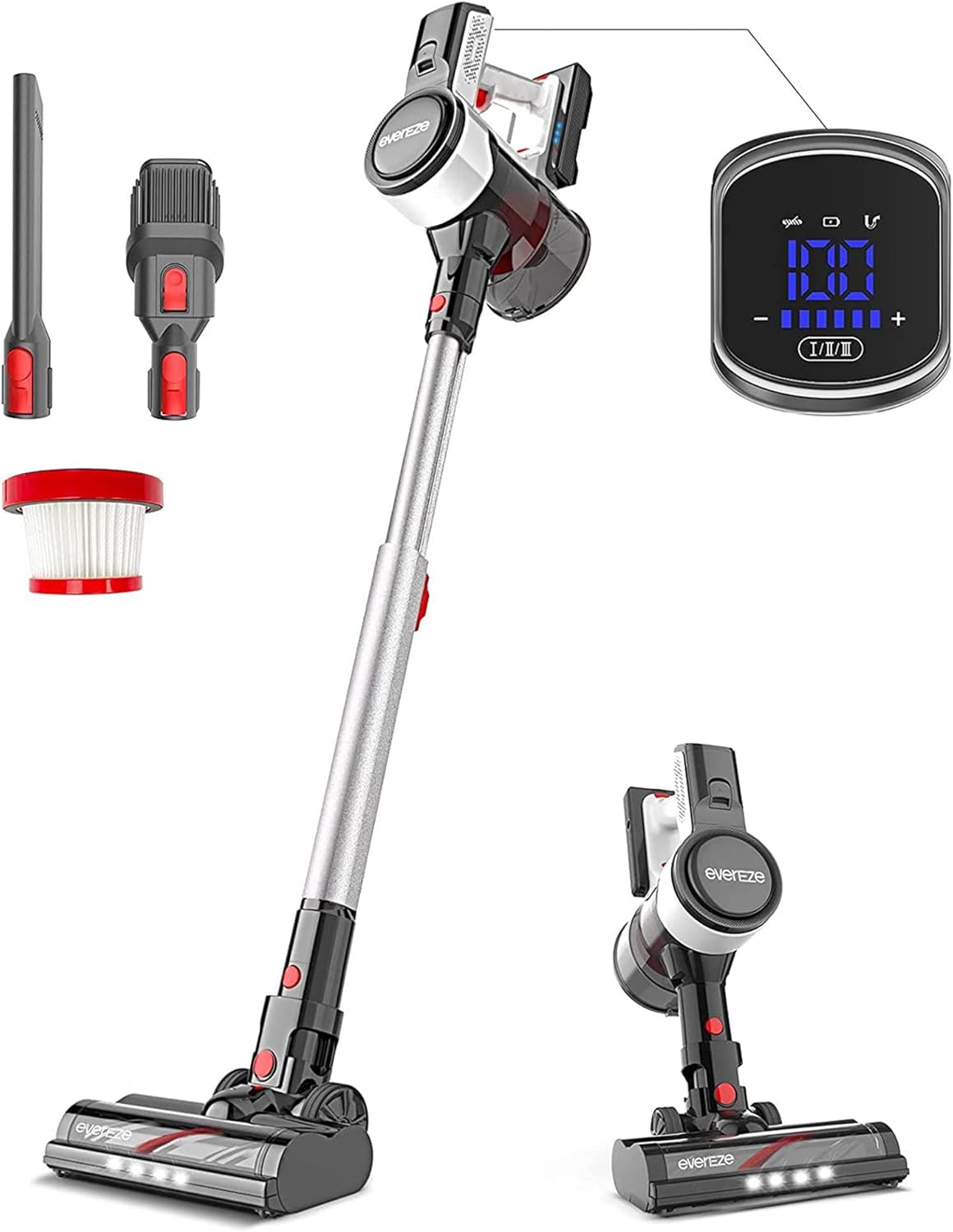 Evereze Cordless Vacuum Cleaner, Cordless Stick Vacuum with 250W 25kPa Powerful Suction, 50Mins Runtime 4 in 1 Lightweight Cordless Vacuum
