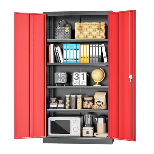INTERGREAT Metal Storage Cabinets 72” Black Garage Steel Storage Cabinet with Doors and Shelves, Metal Tool Cabinet