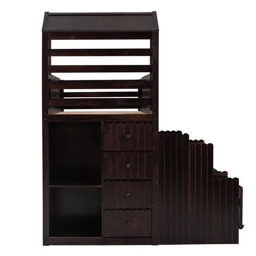 CHURANTY Wood Twin Over Full Loft Bed Stairway House Bed with Stairs and Drawers