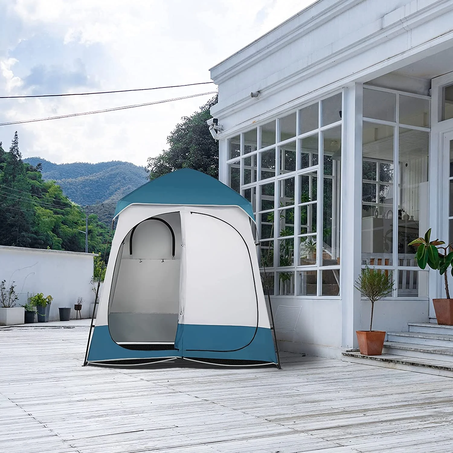 VINGLI 2 Room Shower Tent, 7.5 FT Instant Pop Up Shelter with Carrying Bag, Privacy Changing Room Tent,Perfect for Portable Toilet, Camping, Dressing