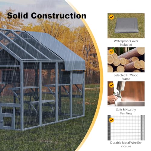 Cat Catio, Large Catio Outdoor Cat Enclosure for Multiple Cats with 7 Platforms, 2 Resting Box and 2 Bridges