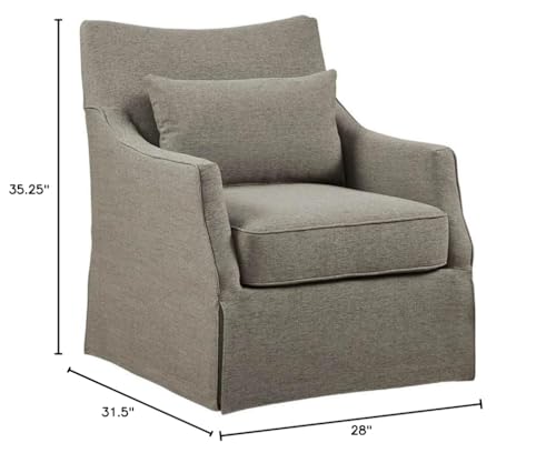 Martha Stewart London Swivel Chair - Solid Wood & Plywood, Skirted Metal Base Accent Armchair
