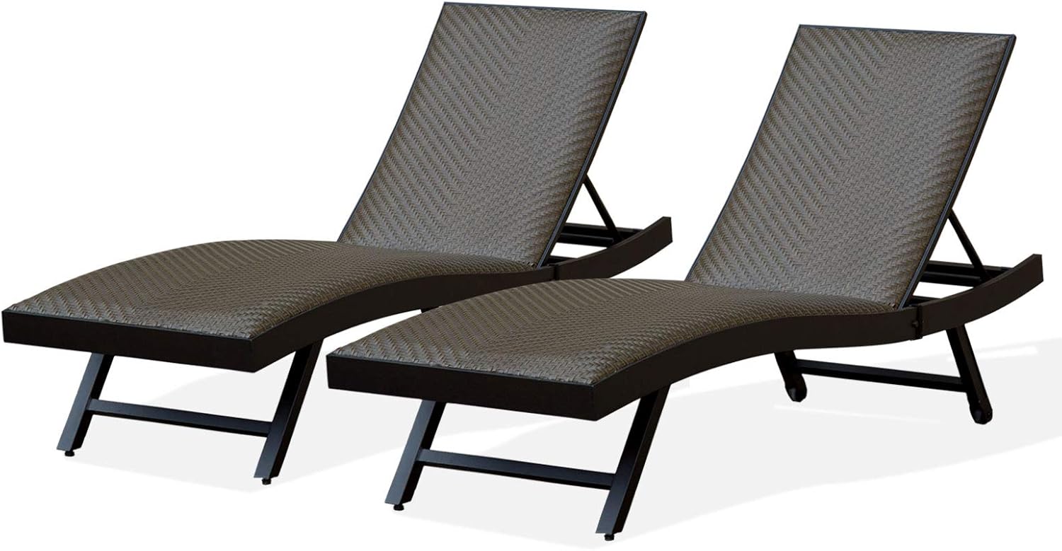 Outdoor Chaise Lounge（2021 New）- Aluminum Wicker Padded Lounge Chairs with Wheels,Adjustable Back and Quick Dry Foam,for Patio,Poolside,Yard,Garden