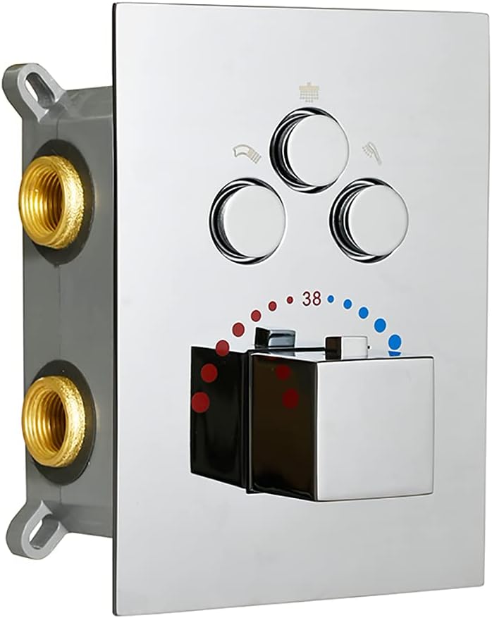 WHSHOWER 3-Function Brass Shower Diverter Thermostatic Valve Pressure Balanced Mixer with Trim in Polished Chrome ,Can Use All Function At a Time