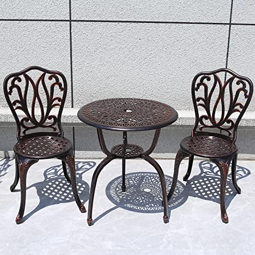 C/G 3 Piece Bistro Set,Outdoor Patio Set,Anti-Rust Cast Aluminum Bistro Table Set for Park Yard Front Porch Furniture(Antique Copper)