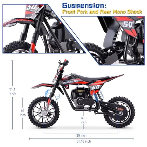 Hoverheart Gas Dirt Bike, 50cc 4-Stroke Gas Powered Kids Off Road Motorcycle (Model-DB4S004) with Off-Road Tire, Suspensions, Disc Brakes