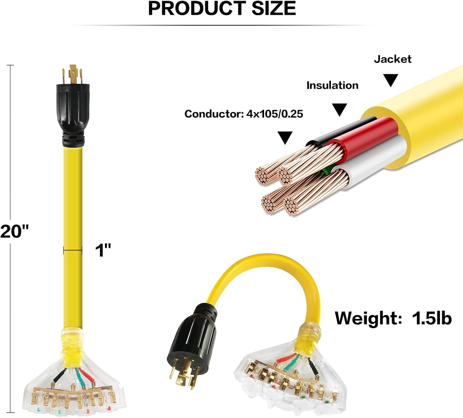 Lifesmells 4 Prong 30 Amp to 30 Amp RV Generator Adapter Cord-L14-30P Locking Male Plug to TT-30R Female with LED Power Indicator-for RV Travel