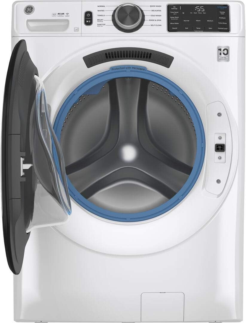 GE GFW550SSNWW 28" Front Load Washer with 4.8 cu. ft. Capacity UltraFresh Vent System with OdorBlock Microban Antimicrobial Technology and Built-in