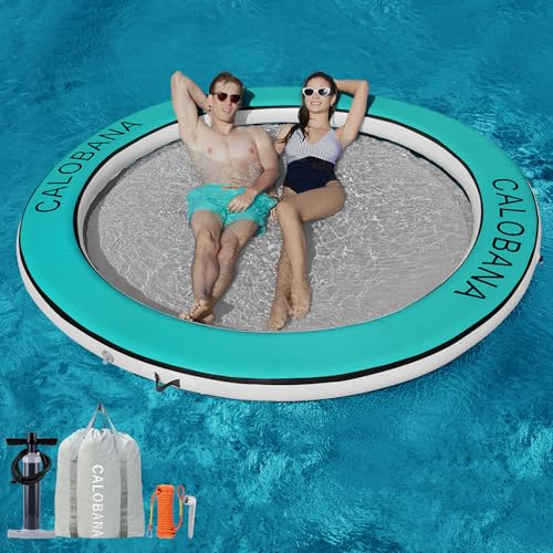 Round Floating Ring Inflatable Water Hammock Heavy Duty River Floats Lake Raft for Adults Tanning Pool Lounger Float Island Platform Pad Mat for Party