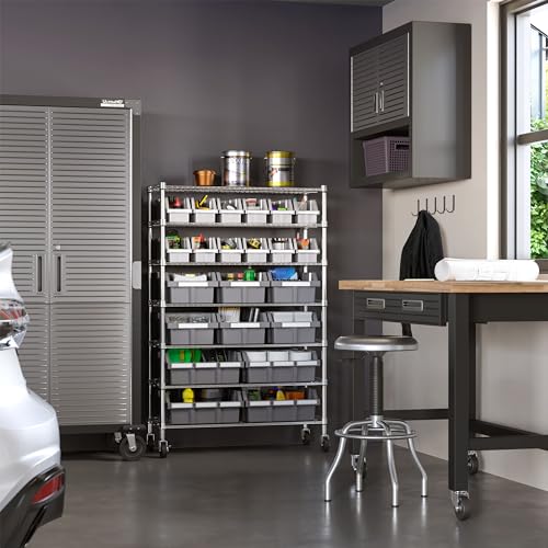 Seville Classics Heavy Duty NSF Bin Rack Solid Steel Wire Shelving Storage Unit, Patented Organizer for Garage, Warehouse, Office, Restaurant