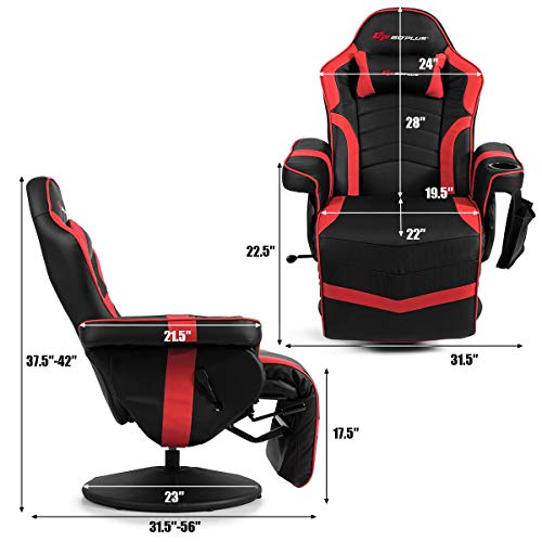 Goplus Massage Gaming Chair, Racing Style Gaming Recliner w/Adjustable Backrest and Footrest