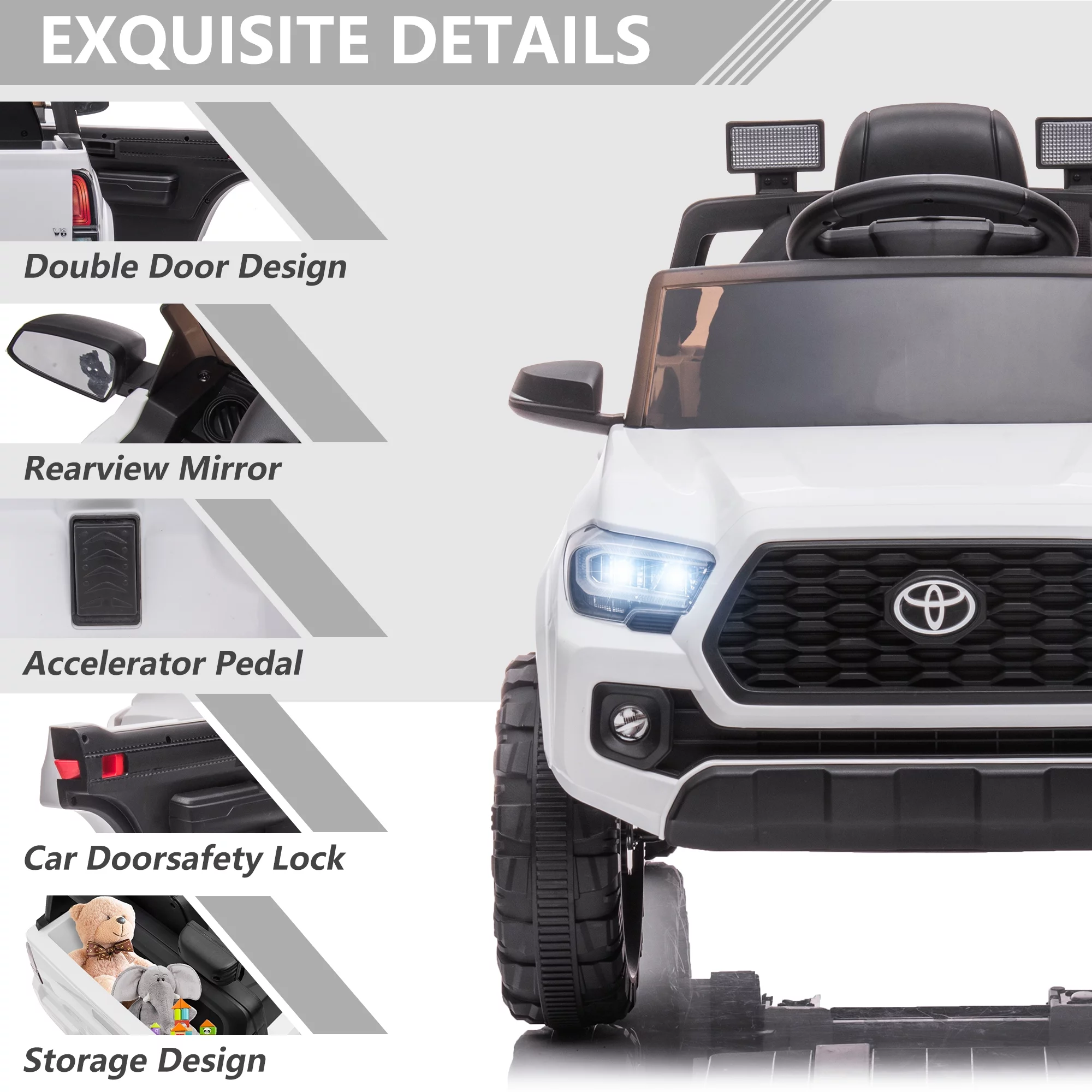 Licensed Toyota Tacoma Electric Ride on Vehicle for Kids, 12V Powered Ride on Car Toys with Remote Control, LED Lights, MP3 Player, Gray