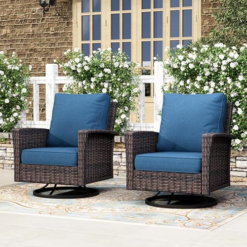 HERA'S HOUSE High Back Patio Furniture Set with Swivel Chairs, Outdoor Wicker Conversation Sets with 5.5" Comfy Cushions, 4 Piece Outside Sofa Sets