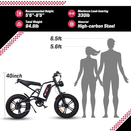 E2/K20 Electric Bike for Adults, 48V 13Ah/15Ah Battery, Up to 28 MPH & 46.6/60 Miles (PAS), 750/1000W Peak Ebike with All-Terrain 20"/26''
