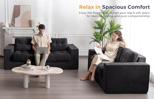 MAXYOYO 3 Seater Couch for Living Room, Boneless Couch with Tufted Cushion & Backrest, Upholstered Floor Sofa with Armrests, Sofa in A Box
