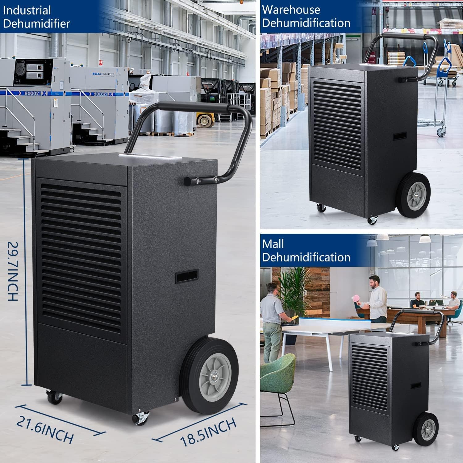 Commercial Dehumidifier 190 Pint,with Drain Pump and Hose,for Basement,Factory,Shopping Malls,Continuous drainage,Automatic Defrost，Memory Function