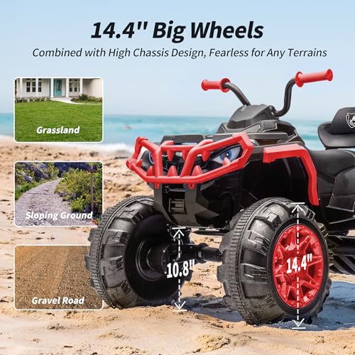 Shark Kids ATV 4 Wheeler, 24V 4WD Electric ATV Ride On Toy for Big Kids, 4X200W Motor, 5.6Mph Max Speed - Green