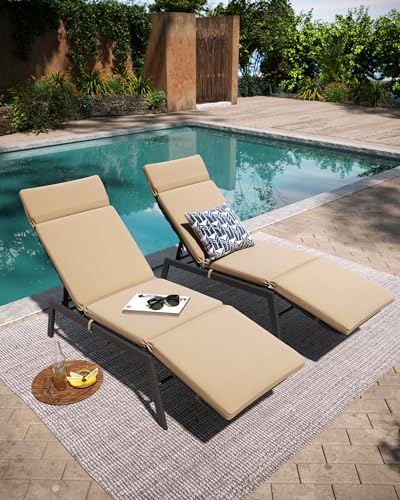 Pellebant Outdoor Chaise Lounge Chairs with Cushions Set of 2, Pool Lounge Chairs with Adjustable Positions, Patio Recliners for Garden, Deck, Yard