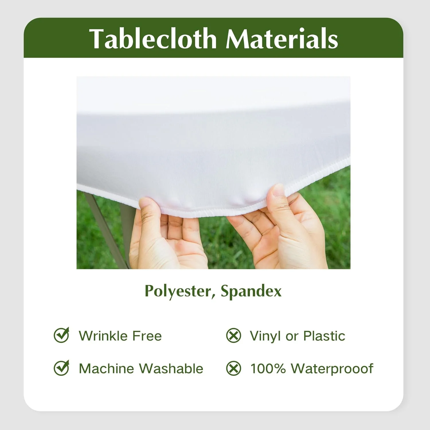 2 Pack Round Fitted Tablecloth 48 Inch Stretch Spandex Table Cover White Washable Table Cloth Elastic Table Topper for Indoor and Outdoor