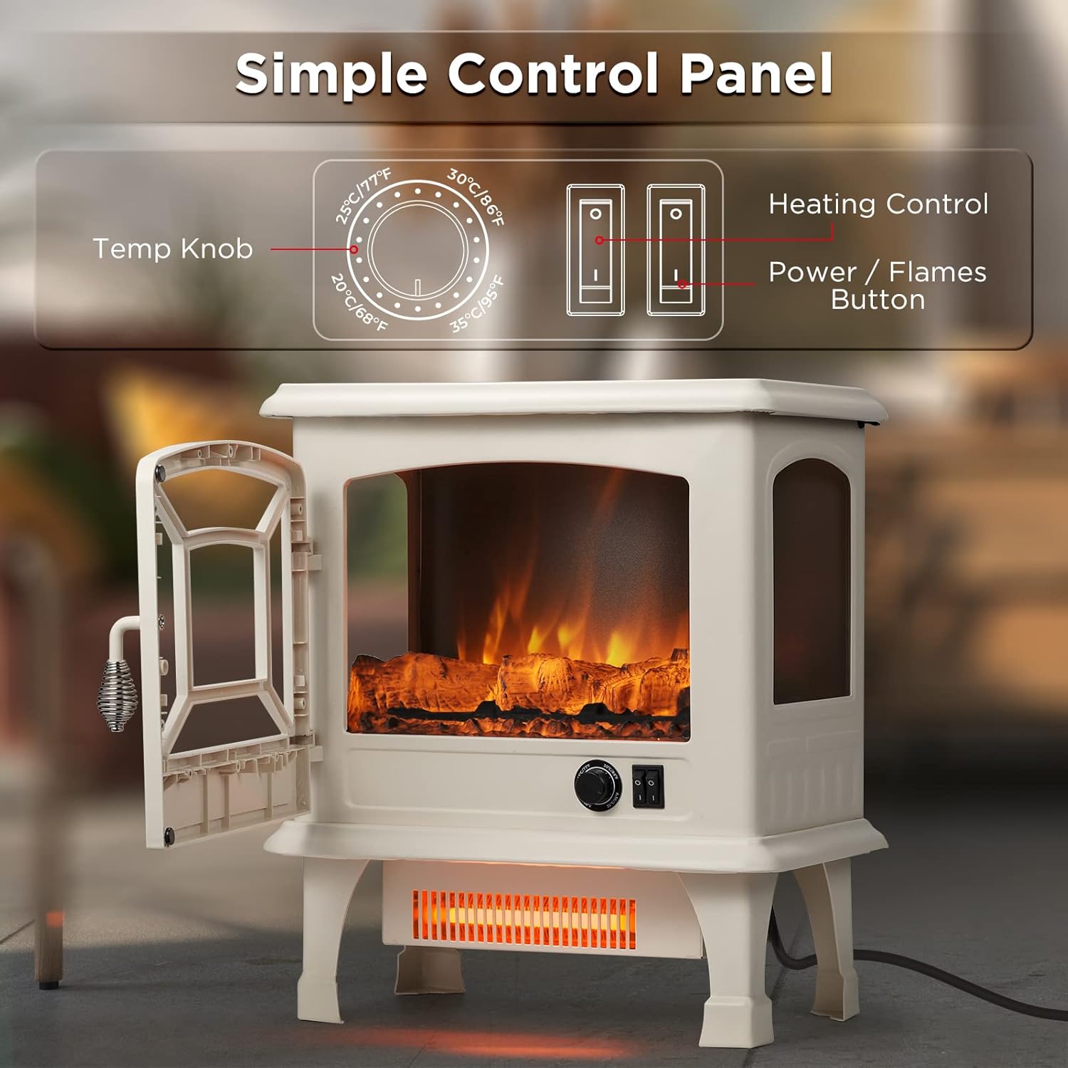TURBRO Suburbs TS20 Electric Fireplace Infrared Heater, 20" Freestanding Stove with Realistic Dancing Flame Effect - CSA Certified