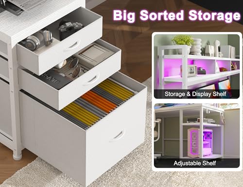EnHomee Large L Shaped Gaming Desk with Hutch and Drawers, 64" W Reversible Computer Desk with Storage Shelves