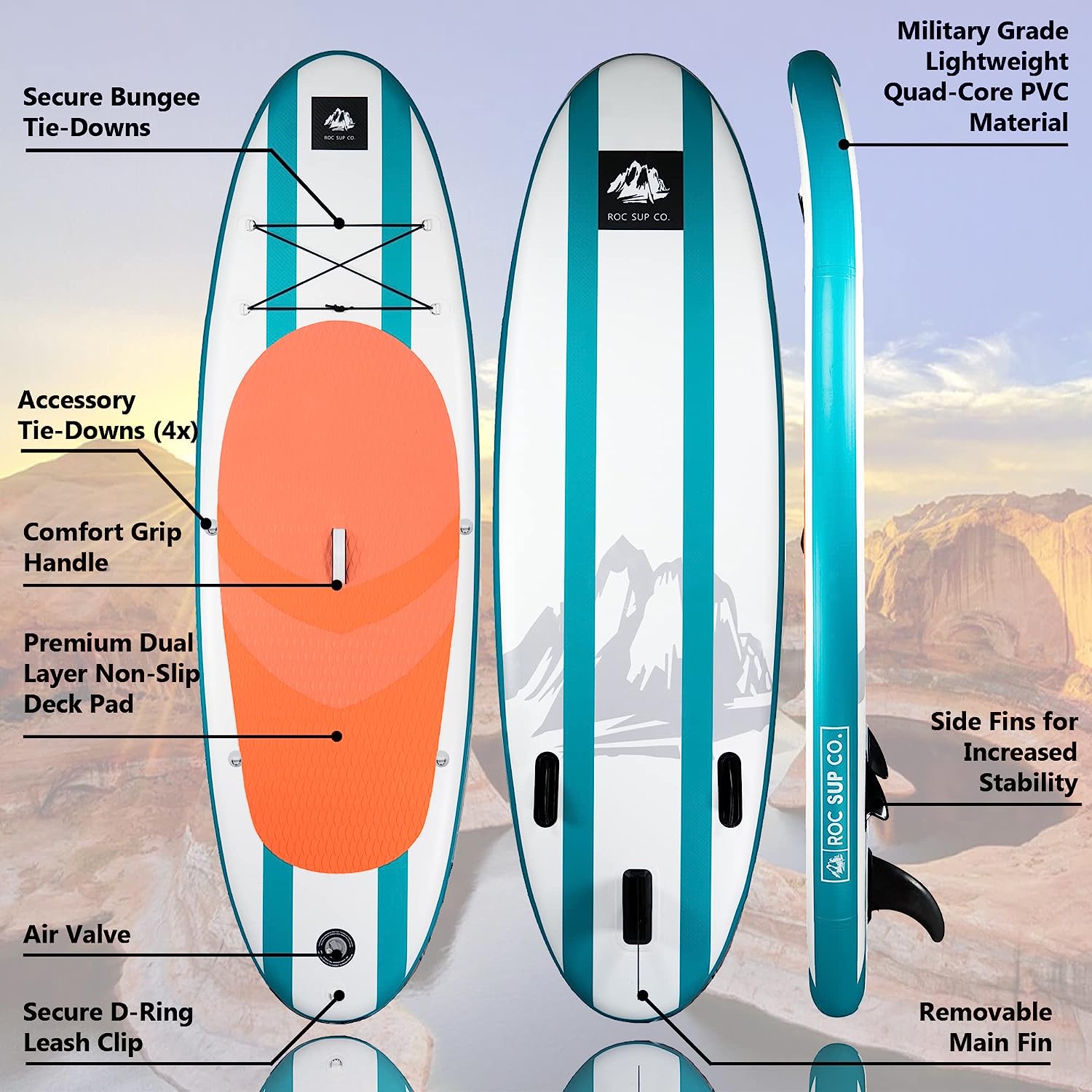 Roc Inflatable Stand Up Paddle Boards with Premium SUP Paddle Board Accessories, Wide Stable Design, Non-Slip Comfort Deck for Youth & Adults
