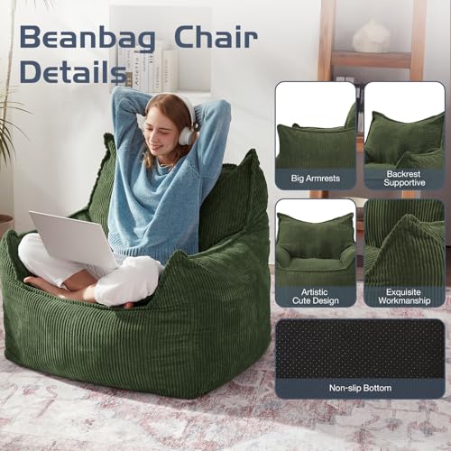 Giant Bean Bag Chair Sofa for Adults Teens, Comfy Corduroy Large Bean Bag Chairs with Armrests for Bedroom Living Room