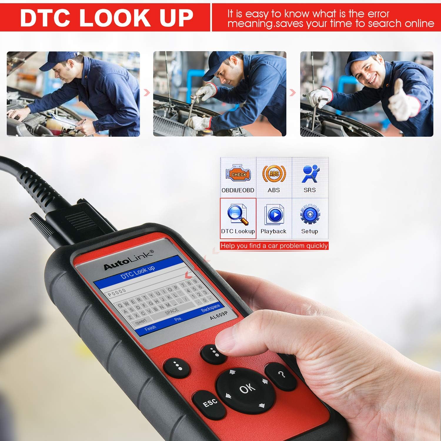 Autel AutoLink AL609P OBD2 Scanner, ABS, SRS 2 Systems Diagnostic scan Tool, Turn Off ABS, Airbag Warning Lights, Ready Test, with AutoVIN