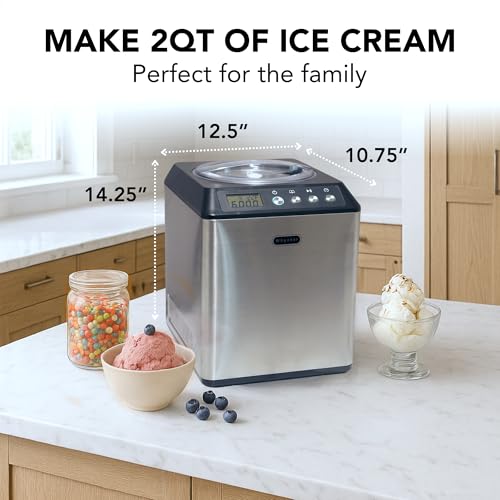 Whynter Ice Cream Maker Machine Automatic 2.1 Qt. Upright with Built-In Compressor, LCD Digital Display & Timer, No Pre-Freezing, ICM-201SB