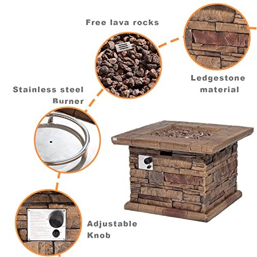COSIEST Outdoor Propane Concrete Fire Pit Table w Imitation Stone Surface 32-inch Round Fire Table, CSA Certified, 40,000 BTU Stainless Steel Burner