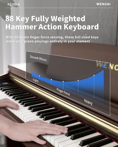 88 Keys Digital Piano Hammer Action Weighted Keyboard Piano, Full Size Upright Electric Piano, Wooden Electronic Piano for Beginner Professional