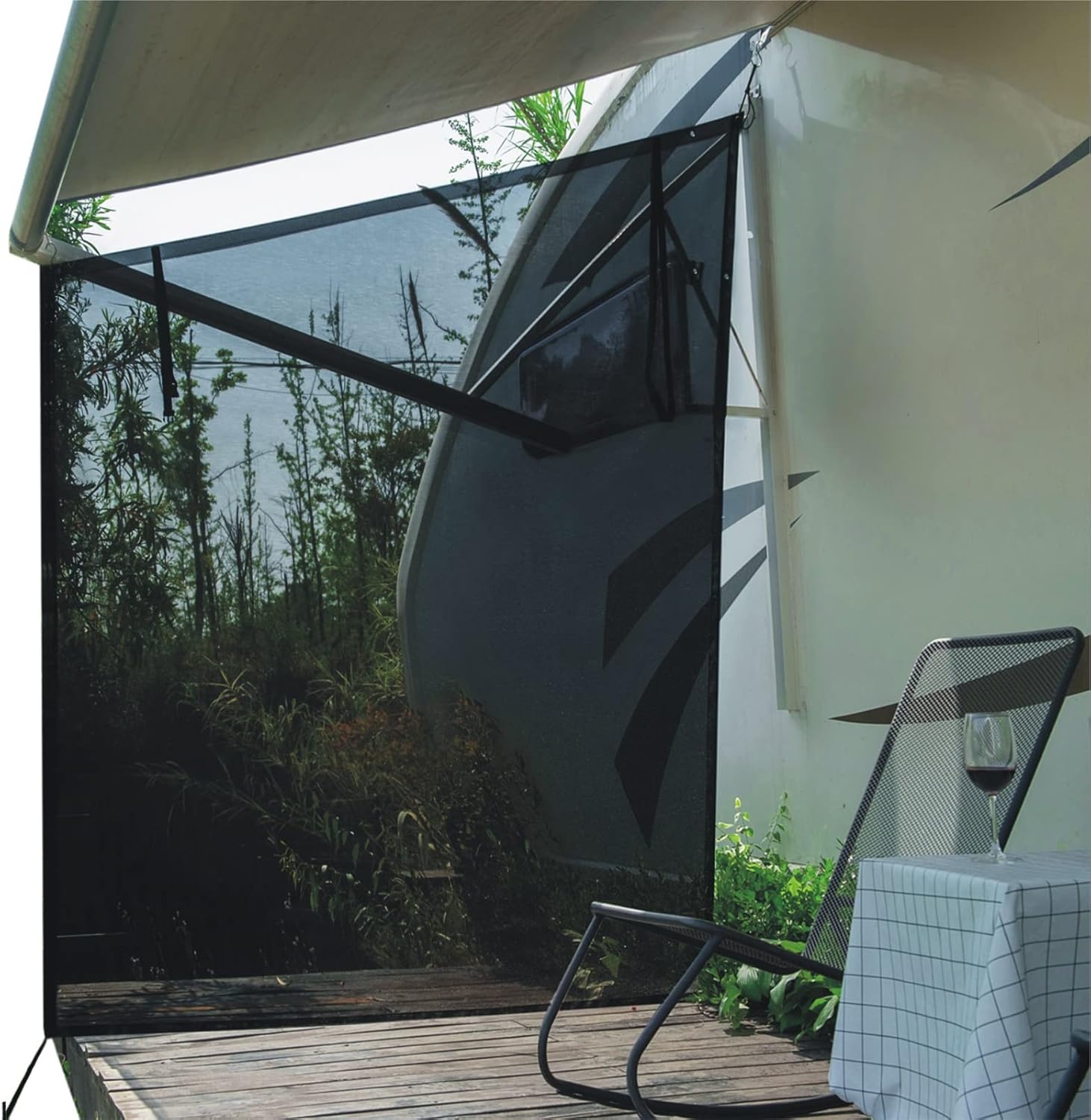 Dulepax RV Awning Shade Screen with Zipper 8'X11'3'' -Second Generation RV Awning Screen Significantly Improves Shadew and Privacy.Universal RV