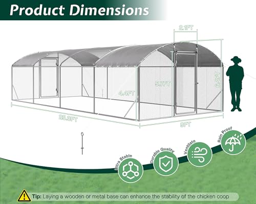 Jocisland 9x25.3x6.4 FT Large Walk-in Chicken Coop with 2 Hinged Doors, Dome Roof, PE Cover & Wire Mesh for Backyard Hen, Rabbit, Duck