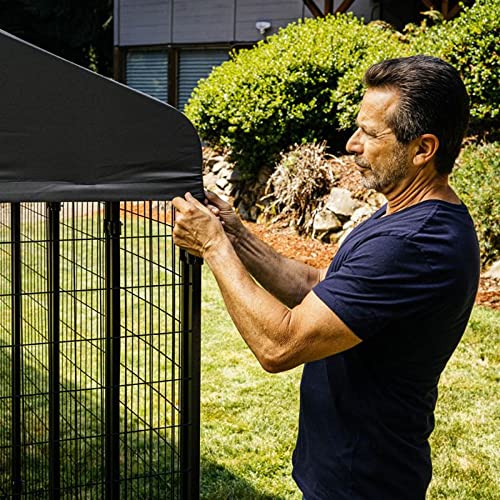 Stay Series 4 by 4 by 4.3 Feet Studio Jr. Black Powder Coat Steel Frame Outdoor Dog Kennel with Waterproof Canopy Roof and Gate Door, Khaki