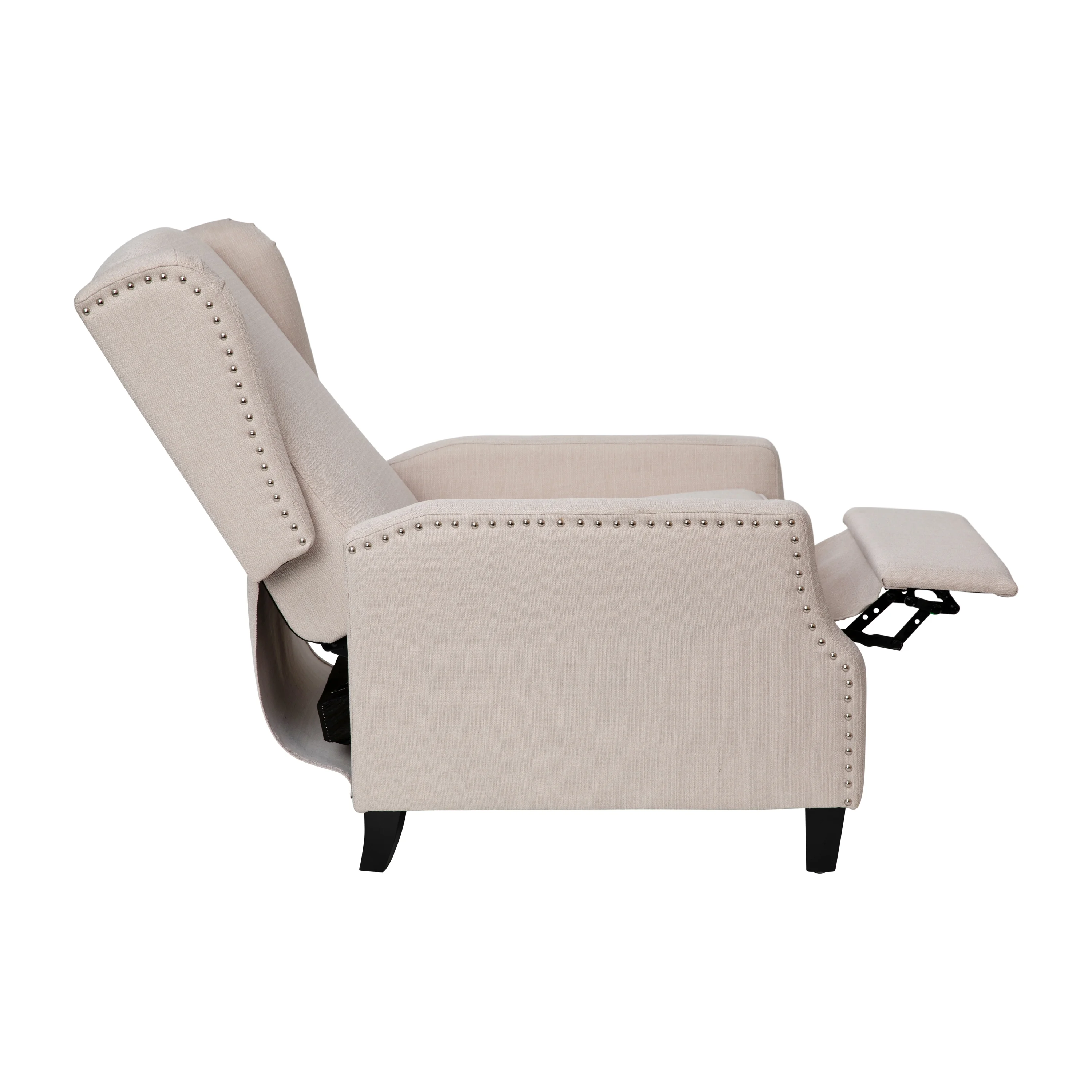 Merrick Lane Contemporary Pushback Recliner with Accent Nail Trim-Wingback Manual Recliner in Cream Fabric Upholstery