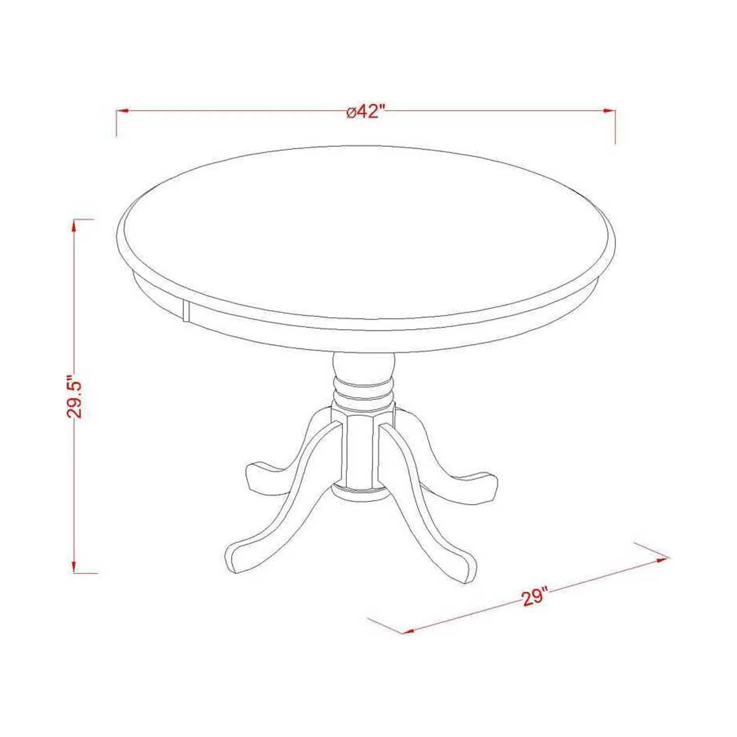 HomeStock French Flair 5 Piece Dining Table Set Includes A Round Wooden Table With Pedestal And 4 Upholstered Chairs, Mahogany
