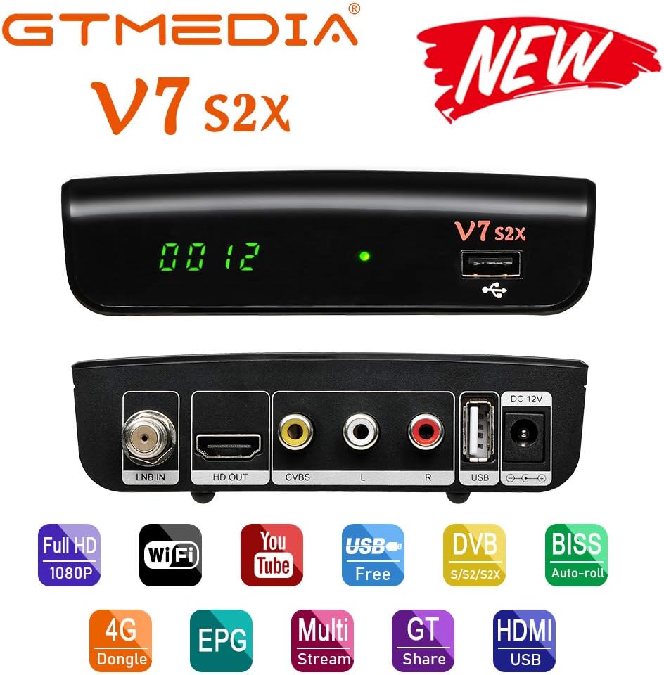 [2021 Newest] vlogdeals GTMEDIA V7S2X HD 1080P FTA DVB-S2X H.265 HEVC 8bit Free to air Digital Satellite TV Receiver with USB WiFi Antenna Support