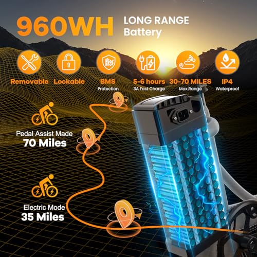 Folding Electric Bike for Adults with Peak 1000W Motor, 48V 20AH Battery up to 30MPH 80 Miles, 20" Fat Tire All Terrain Ebike